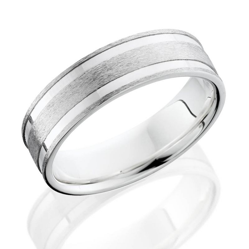 Pompeii3 Double Channel Brushed Wedding Band 14K White Gold, 2 of 4