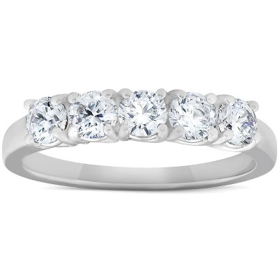 Pompeii3 1 Ct Diamond Five Stone Tellis Wedding Ring 14k White Gold