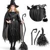 Joyfy Classic Kids Witch Costume, Toddler Gothic Sorceress Black Witch Dress with Broom and Hat for Girls Halloween Themed Parties - 2 of 4