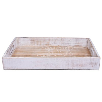 Mela Artisans Decorative Wood Serving Tray w/ Handles
