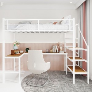 Sapphtopaz Metal Twin Size Loft Bed with L-Shaped Desk & Storage Space,Space-Saving Bed Frame with Stairs & Guardrail,Bunk Bed for Adults&Teen - 1 of 4