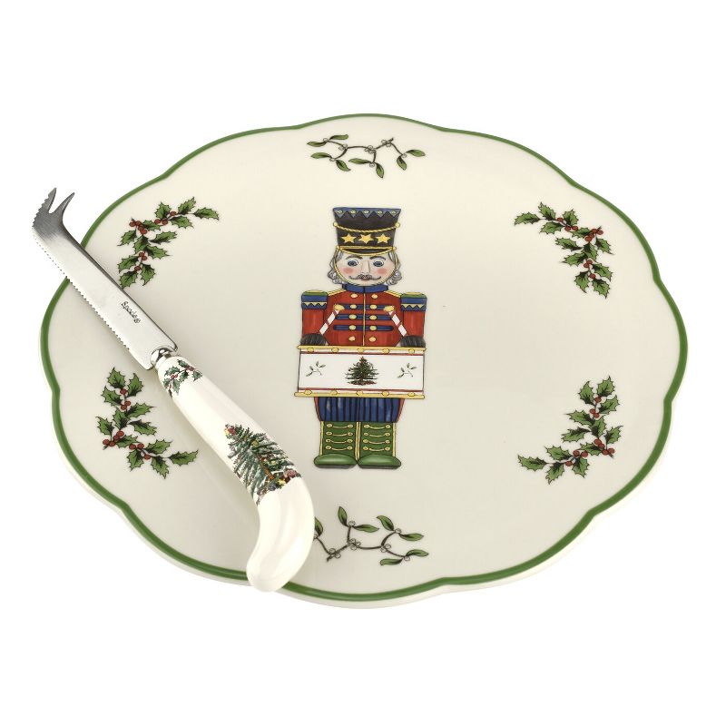 Spode Christmas Tree Nutcracker Cheese Plate With Knife - Plate: 9 in/Knife: 8.75 in, 1 of 4