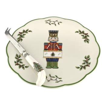 Spode Christmas Tree Nutcracker Cheese Plate With Knife - Plate: 9 in/Knife: 8.75 in