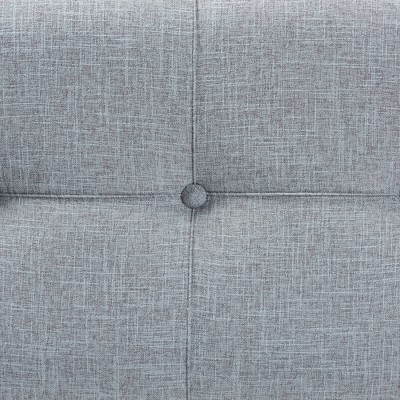 Grey Linen 32" Tufted Storage Ottoman with Antique Brass Accents