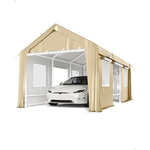 10'x20' windproof carport with reinforced frames and 180g PE canopy; includes front and rear doors, perfect for pickups, boats, and equipment. - 1 of 4