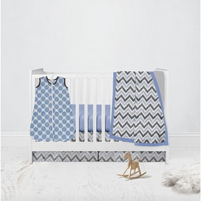 Bacati - Ikat Dots Zebra Blue Grey Boys 4 pc Crib Set with Muslin sleeping sack