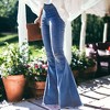 Anna-Kaci Women's Elastic Waist Distressed Flared Long Bell Bottom Denim Jeans - 3 of 4