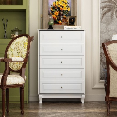 FUFU&GAGA 5-Drawer Vertical Dresser Multi-colour Glossy Finish for Bedroom Living Room