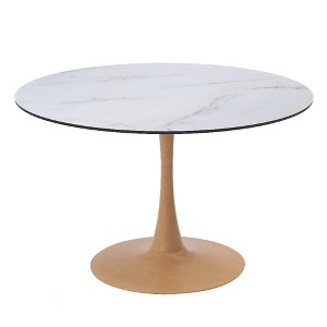 LeisureMod Bristol Round Dining Table – MDF Top with Natural Wood Steel Pedestal Base, Modern Kitchen & Dining Room Table, Accent Table - 1 of 4