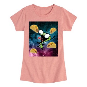 Girls' - Invader ZIM - GIR Loves Tacos in Space Fitted Short Sleeve Graphic T-Shirt - 1 of 4