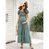 Coolmee Women's Summer Maternity Midi Dress Casual Puff Short Sleeve Square Neck Smocked Tiered Ruffle Sundresses - 3 of 4