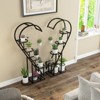 Tangkula 5-Tier Metal Plant Stand, Heart-shaped Plant Shelf Tiered Plant Stand with 4 Hanging Hooks, Wide Slatted Platform Black/Pink & Blue/White - 3 of 4
