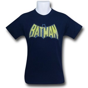 Mens Batman Distressed Logo Navy T-Shirt - 1 of 4