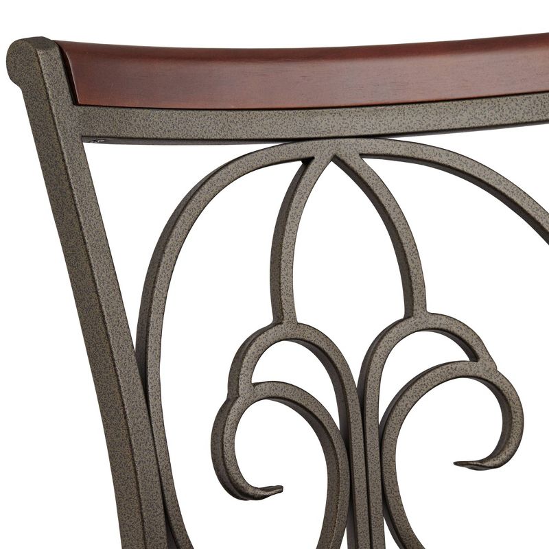 55 Downing Street Colton Metal Swivel Bar Stools Set of 2 Brown 24" High Traditional Round Cushion with Backrest Footrest for Kitchen Counter Height, 3 of 10