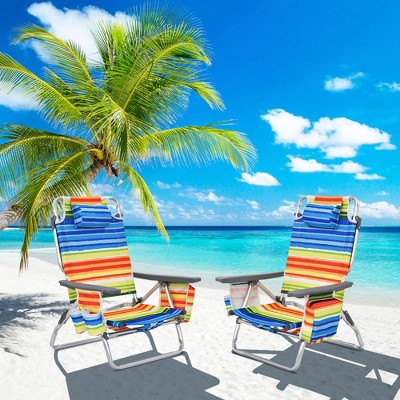 2-pack Folding Backpack Beach Chair 5-position Outdoor Reclining Chairs  With Pillow Blue/pattern/pink/yellow : Target