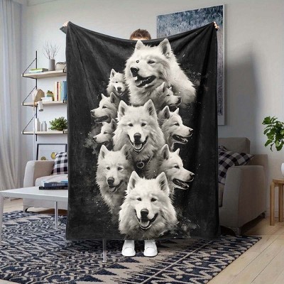 Cozy Samoyed Dog Pattern Flannel Car Blanket, All Season Pet Nap Throw for Vehicle Interior Accessories, Christmas Gift.