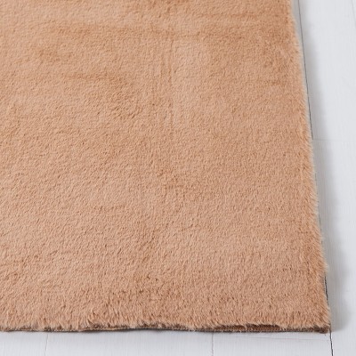 Beige Faux Rabbit Fur Round Hand-Knotted Rug, 6 Feet