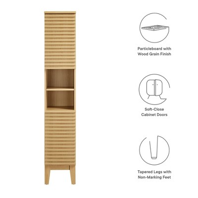 Tall Oak Bathroom Storage Cabinet with Adjustable Shelving