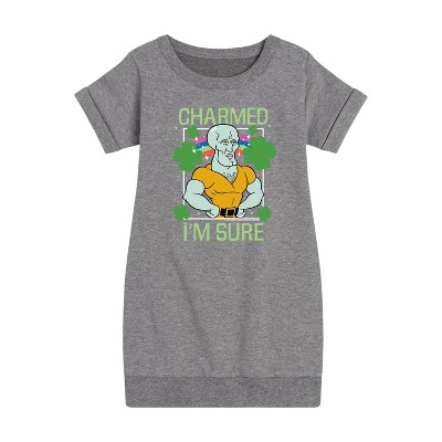 - SpongeBob Squarepants - Charmed I'm Sure Graphic Short Sleeve Fleece Dress