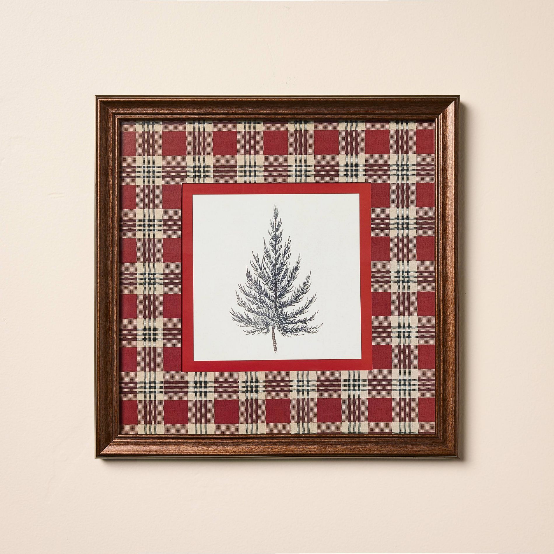 12"x12" Vintage Red Plaid Matte Tree Framed Wall Art - Hearth & Hand™ with Magnolia