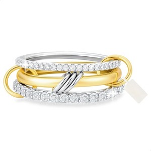 18K Gold Plated Stackable Ring Set: Mixed Metal Silver & Gold Rings with Cubic Zirconia, for Engagement/Wedding/Valentine‘s Gift - 1 of 4