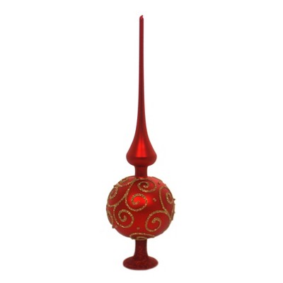 Inge Glas 14.25" Barocco Red Matte Finial Tree Topper Free Standing  -  Tree Toppers