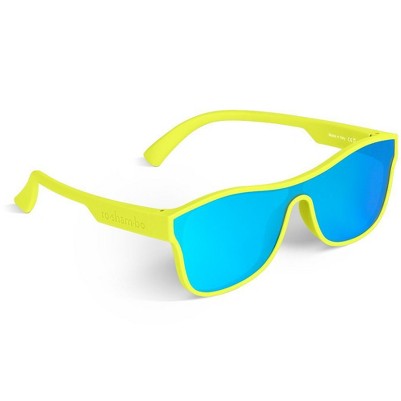 single shield neon yellow frame mirror blue lens ("moonwalker")