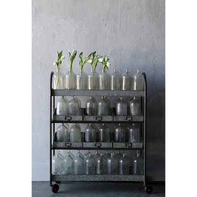 Industrial Gray Metal 4-Tier Rolling Cart with Bins