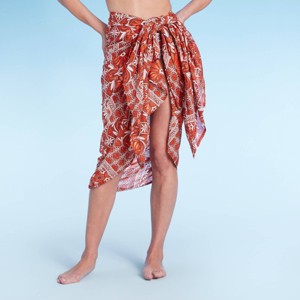 Women's Side-Tie Cover Up Sarong - Shade & Shore™ Brown Patchwork One Size: Cotton Gauze, Sheer, Classic Pattern - 1 of 3
