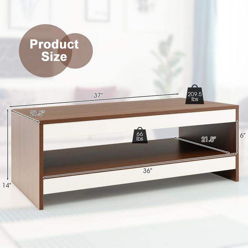 Costway Coffee Table Wood 2-Tier Rectangular Coffee Table W/Storage Shelf Living Room, 4 of 11