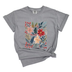 Christmas Flowers and Berries Distressed - Women's Garment Dyed Graphic T-Shirt - 1 of 4