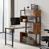 Office Desk L-Shaped Corner Table Rotating Computer Table with Bookshelf and Lockable Casters, Four Installation Methods, Black/Brown-ModernLuxe - 2 of 4