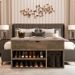 Acekool Shoe Storage Bench with Cushion, Entryway Bench with Lift-Top Storage & 2-Tier Shoe Rack, 39.3" Organizer Seat - 1 of 4