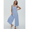 Women's Summer Fall Loose Overalls Jumpsuits One Piece Wide Leg Long Pant Casual Button Sleeveless Rompers With Pockets - 4 of 4