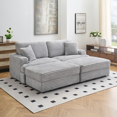82'' Convertible Sectional Sofas with Double Footstools, Storage Function, and 4 Toss Pillows