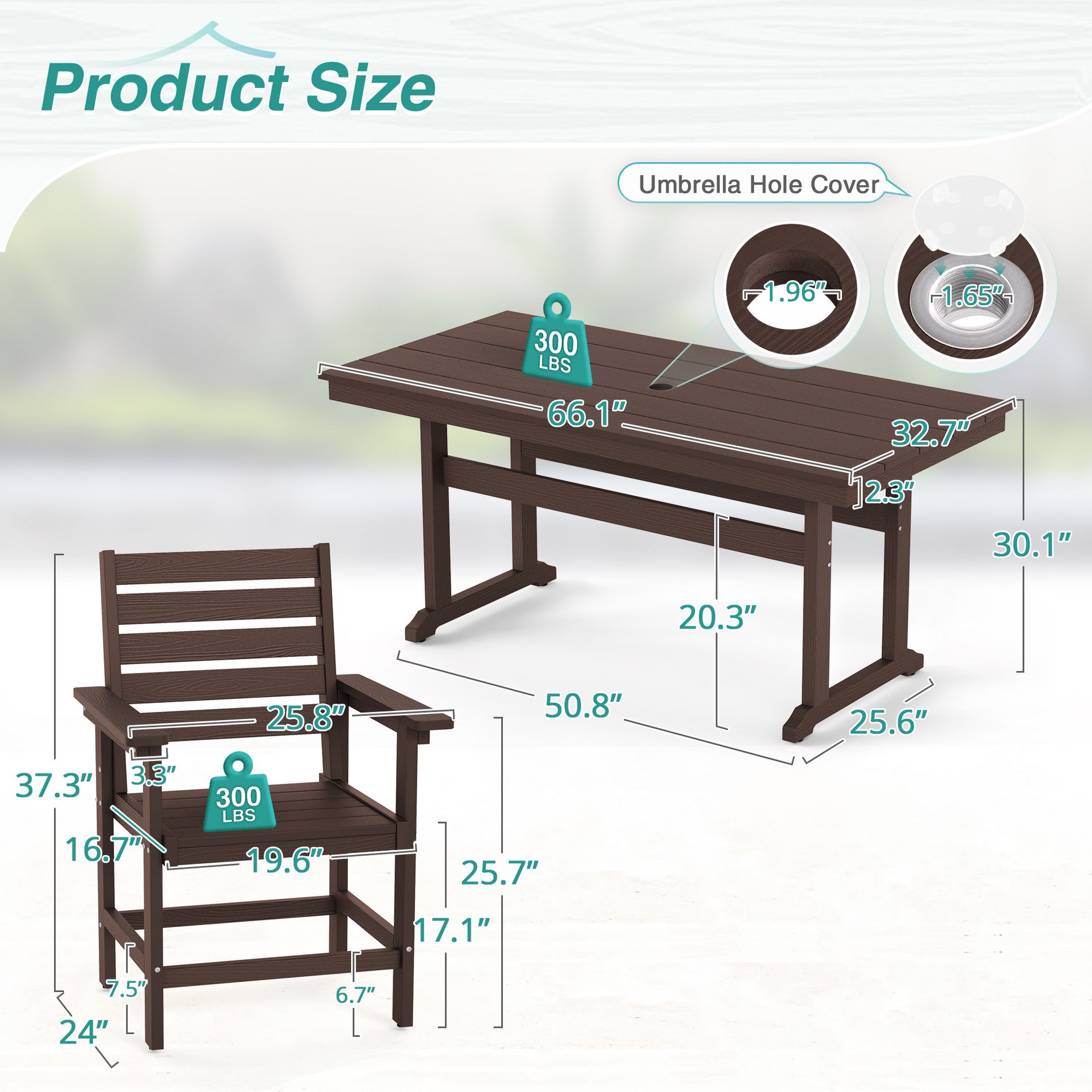 Arceso Patio Table and Chairs Set 7 Pieces, HDPS Weather Resistant Outdoor Dining Set, Square Outdoor Dining Table with 6 Patio Chairs, Coffee Brown
