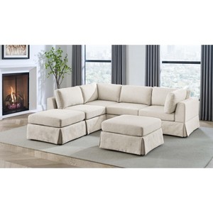 TiramisuBest 6-Piece Reversible Modular Sectional Sofa, Oversized Slipcovered Couch with Removable Cushions, French Country Style, Gray Beige - 1 of 4