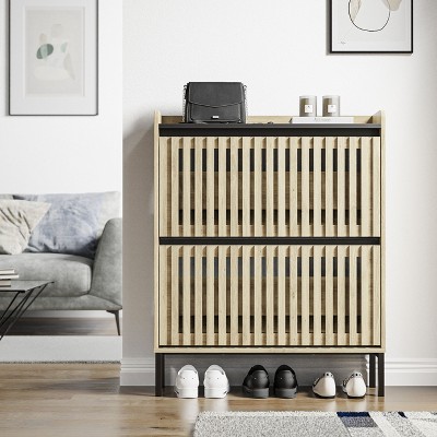 Okak Minimalist Fluted Dresser with 6 Drawers, Modern Clothes Storage Cabinet Two-tone Design Large Capacity for Bedroom Hallway Living Room