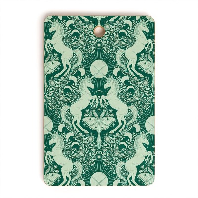 Avenie Unicorn Damask Green Cutting Board Rectangle -Deny Designs