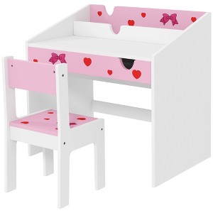 Aghana Digitals Kids Bow Pattern Study Desk & Chair Set with Storage Drawer, Pink & White, Safe - 1 of 4