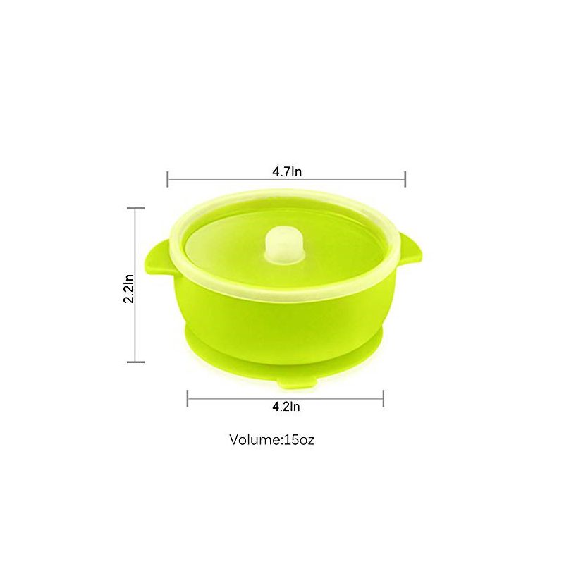 Silicone Suction Baby Bowl with Lid - BPA Free - 100% Food Grade Silicone - Infant Babies and Toddler Self Feeding (Green / Pink), 5 of 7