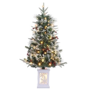 3 Ft Christmas Tree, Fiber Optic Light-Style Artificial Christmas Tree with Base, Led Lights, Red Berry Decorations - 1 of 4