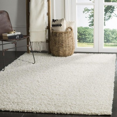 Plush Athens White Shag Area Rug, Hand-Knotted 4' x 6'