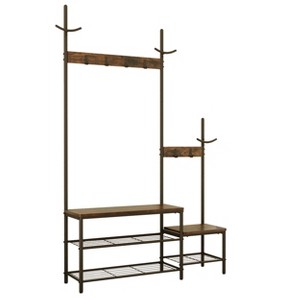 Dexmalle Industrial Hall Tree Coat Rack with Shoe Bench,Brown - 1 of 4