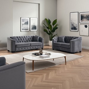 3+2 Velvet Sofa Set with Nailhead Trim & Pillows - 1 of 4