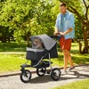 PawHut Luxury One-click Folding Pet Stroller Dog/Cat Travel Carriage with Wheels Adjustable Canopy Zippered Mesh Window Door Gray and Black - 3 of 4