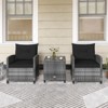 Tangkula 3 Pieces Patio Bistro Set Outdoor PE Rattan Conversation Chair Set with Tempered Glass Side Table and Removable Cushions Black - 2 of 4