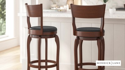 Antique Oak and Black Swivel Bar Stool with Leather Seat