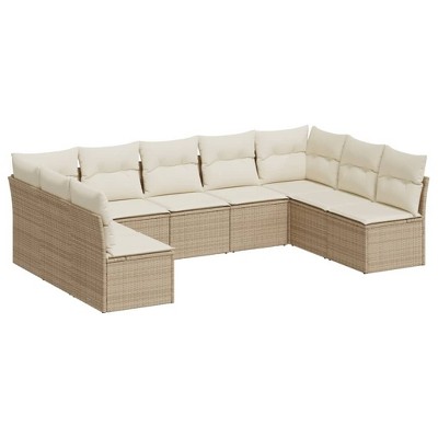 vidaXL 9 Piece Patio Sofa Set with Cushions Beige and Cream Poly Rattan - With Table
