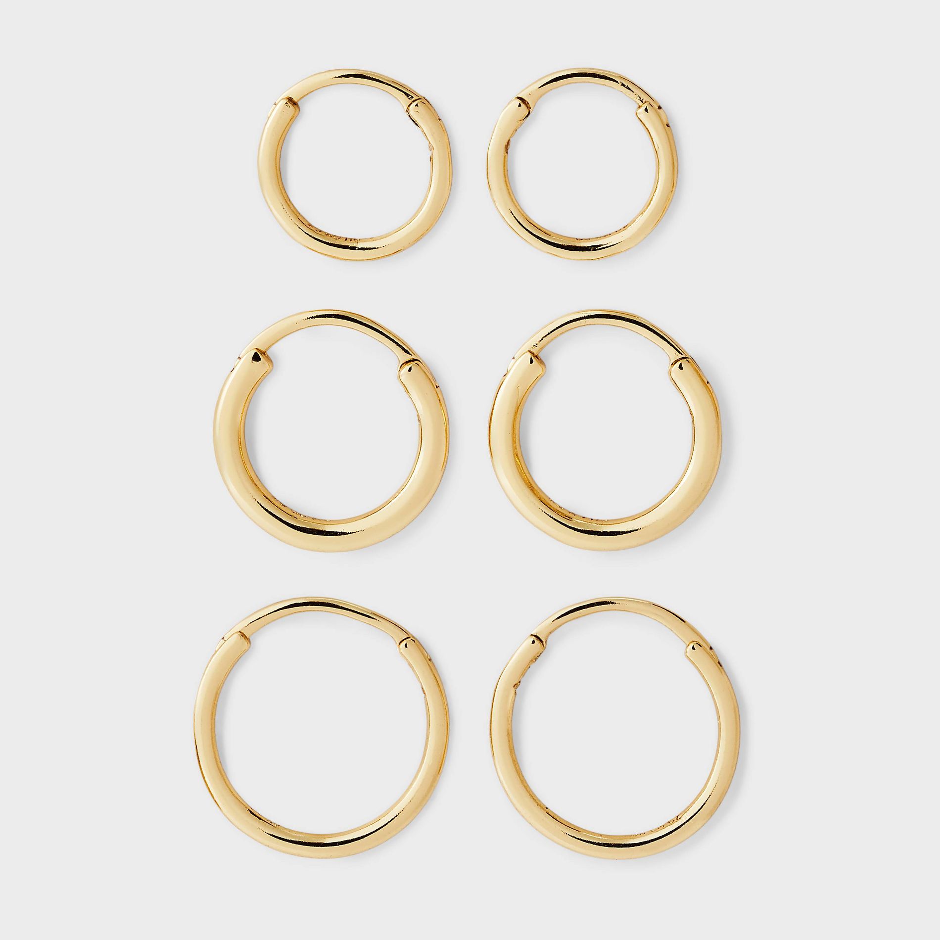 14K Gold Plated Round Hoop Click Top Earrings Set 3pc - A New Day™